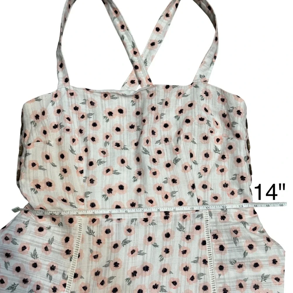 Hutch White Pink Floral Belle Dress Cotton Midi Square Neck Cross Back Size 8 - Picture 9 of 11